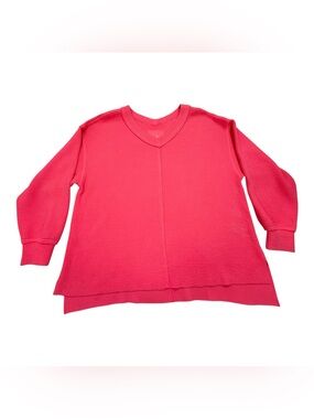 Aerie Wonder textured Waffle Knit V-Neck Pullover Women Pink Oversized Top-M